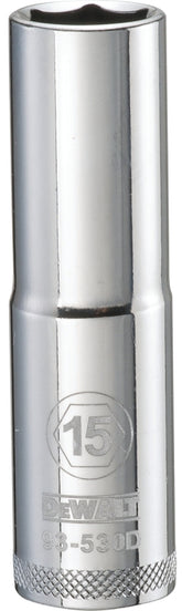 DeWALT DWMT93530OSP Drive Socket, 15 mm Socket, 1/2 in Drive, 6-Point, Vanadium Steel, Polished Chrome